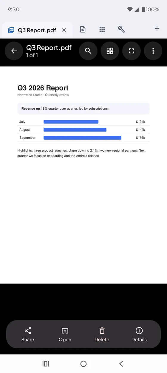 PDF viewer showing a quarterly report
