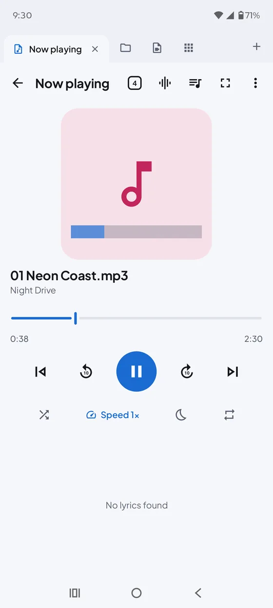Music player with playback controls