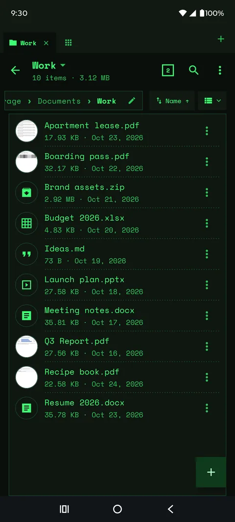 Documents in the Terminal skin