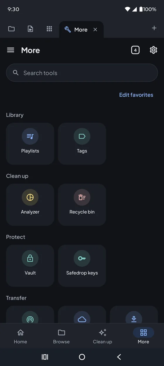 The More tab in the dark theme